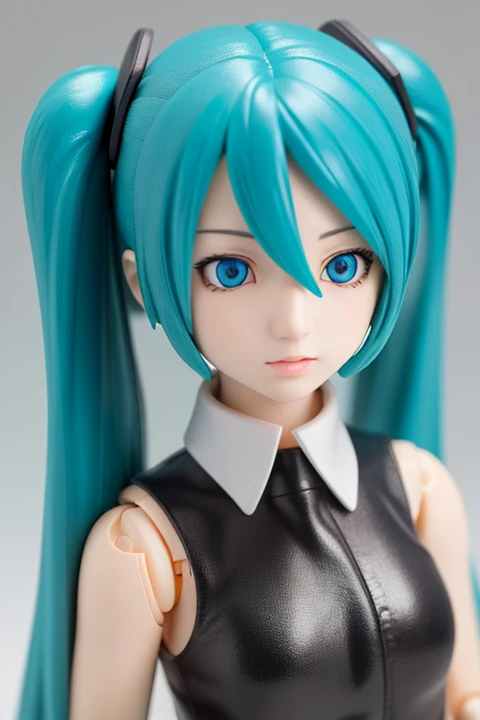 best quality, masterpiece, 1girl, upper body, <lora:figmaAnimeFigures_figma:0.4>, figma, <lora:mikudayo_1:0.4>, mikudayoo, hatsune miku, (sleeveless), detailed eyes