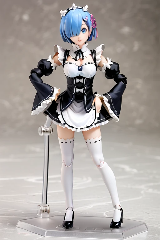 looking at viewer, (roswaal mansion maid uniform,blue hair,short hair,blue eyes, hair ornament,hair over one eye, ribbon),
<lora:figmaAnimeFigures_figma:0.6>, ((figma)), (standing),
<lora:remReZero_v10:0.8> rem_re_zero