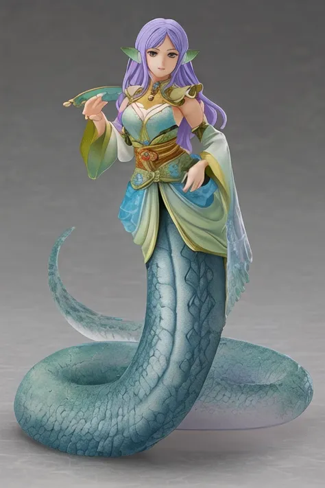 ((best quality)), ((highly detailed)), masterpiece, ((official art)), detailed face, beautiful face, (detailed eyes, deep eyes), (1girl:1.33, solo), <lora:figmaAnimeFigures:.7>, (figma), [realistic], [3d], (3dcg), ((octane render)), , (lamia), scales, tail, merged at waist, standing, (colorful hair)