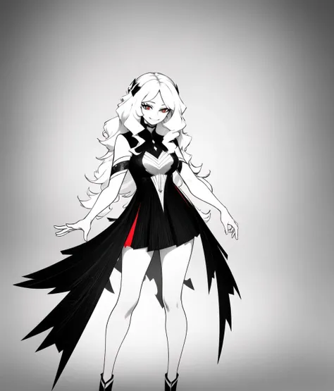 ((masterpiece, Best quality, high quality, highly detailed)), ChonozbergStyle, (1girl), 1girl, solo, (full body in frame), (best hands, nice hands, perfect hands [0.6]), ringed eyes, facing towards the side, looking at viewer, smile, (wide smile), long hair, straight hair, white hair, black highlights, greyscale skin, red magic [1.2], ((dynamic [1.5])), callous, royal, ((gs2, red, black, white, ice, leaves, swirl)), eerie background
<lora:GoodHands-beta2:1> <lora:ChonozbergStyle:1> <lora:GenshinSplashV4:1>