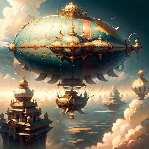 <lora:MahabharataPunkAI:.8> MahabharataPunkAI dirigible in skies