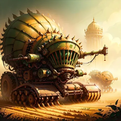 <lora:MahabharataPunkAI:.8> MahabharataPunkAI combine harvester on field