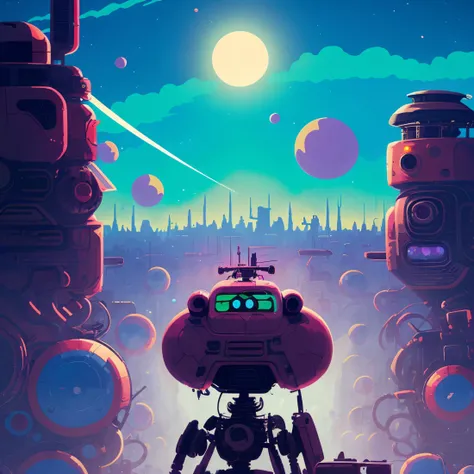 70s cartoon style photo of a huge savage skelton emopunk robot in far off galaxy, style of Hannah Barbara, studio ghibli, akira toriyama, james gilleard, warner brothers, trending pixiv fanbox, acrylic palette knife, 8k, vibrant colors, devinart, trending on artstation, low details, smooth