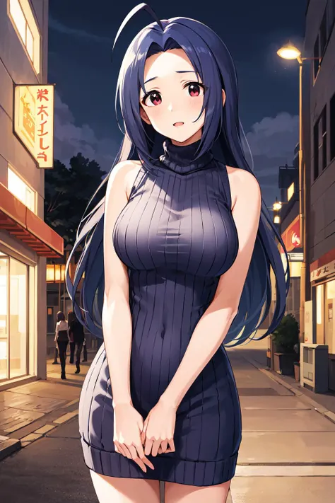 Masterpiece, best quality, 8k wallpaper, very detailed, illustration, small 1girl cute, black hair with blue highlights, wide hips, (huge ), nipples), naked, ding, (from front), pussy, black pubic hairbic hair), (grinning), detailed teeth, exhibitionism, (playground), nighttime, pussy juice,