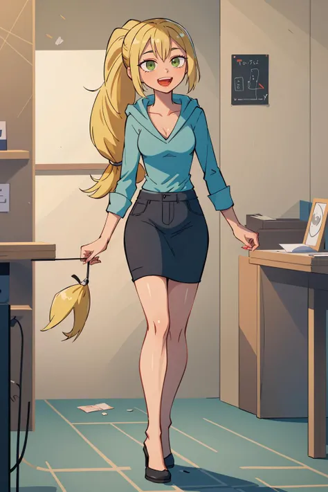 ((masterpiece)), (best quality), official art, extremely detailed CG, unity 8k wallpaper, ultra detailed, 2d, anime ,illustration, 
1girl, bridgette_total_drama, blonde hair, ponytail, green eyes, 
office lady, happy, walking, full body, 
<lora:Bridgette_Total_Drama_v2:0.7>