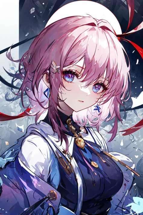 masterpiece, best quality BREAK march7th, multicolored_eyes, pink hair, ribbon earrings, <lora:March 7th:0.6>