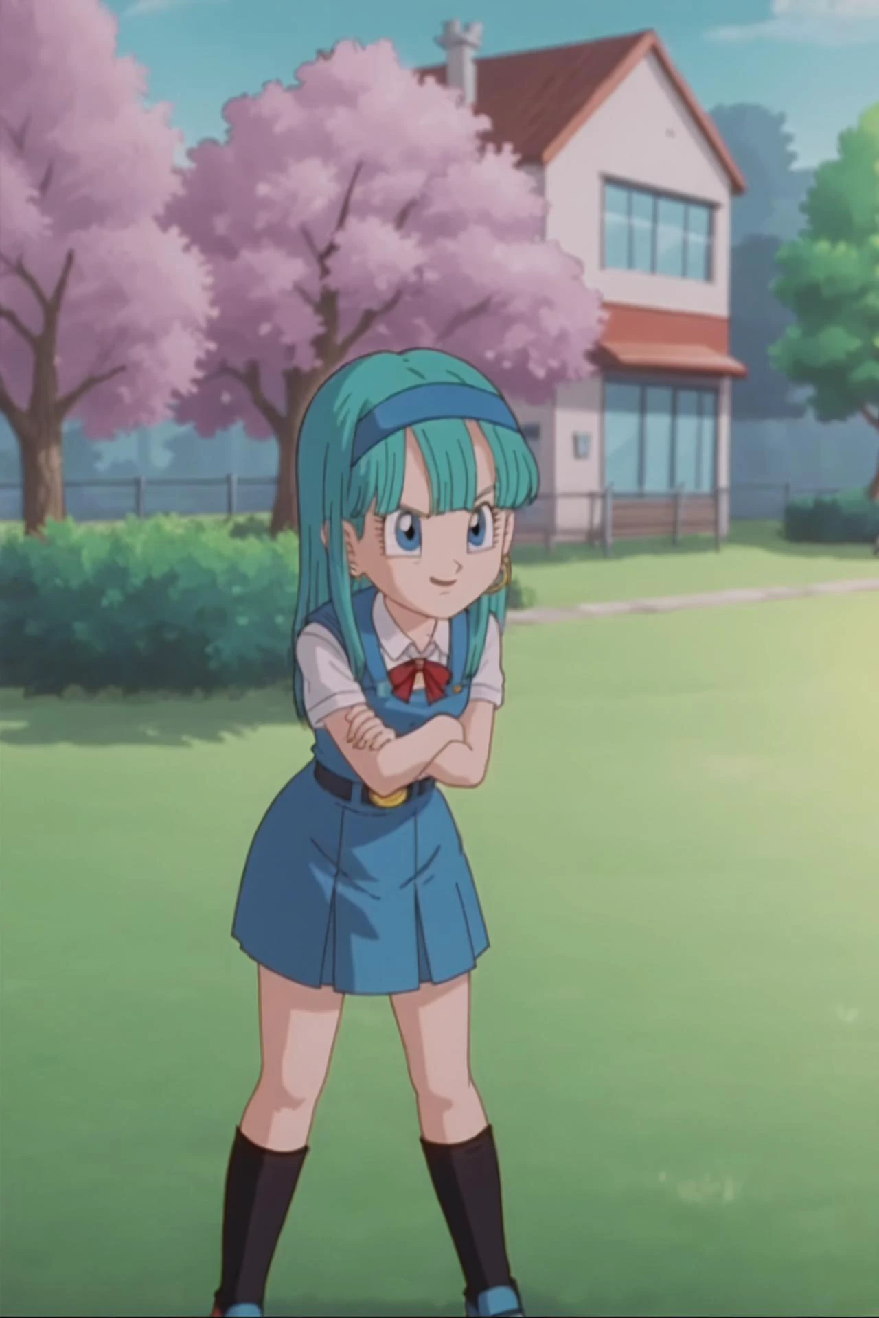 source_anime, score_9, score_8_up, score_7_up, anime screencap,
bulla, 1girl, solo, aqua hair, blue eyes, long hair,
school uniform, field, grass, tree,
<lora:bulla_pony_v1:0.7>