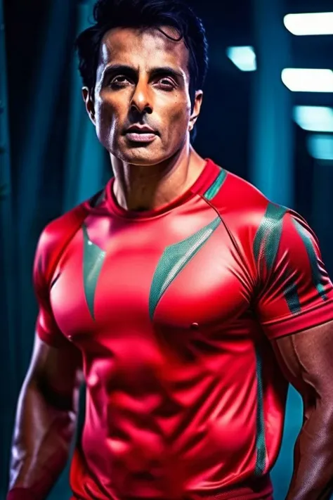 rufus sewell a man <lora:Sonu-Sood_Rufus-Sewell-000002:1>, realistic photo in a worn ((skin-revealing skimpy erotic red tracksuit, massive hairy pecs)), big pecs, big arms, bulge, VPL, ((light bokeh)), intricate, (steel metal [rust]), elegant, erotic, exuding sexual energy, homoerotic, sharp focus, photo by greg rutkowski, soft lighting, vibrant colors, (masterpiece), ((streets)), (detailed face), looking at viewer, light smile, night, walking towards viewer, cinematic lighting, beautiful lighting, cinematic lighting, (hazy filter, film grain:1.2)