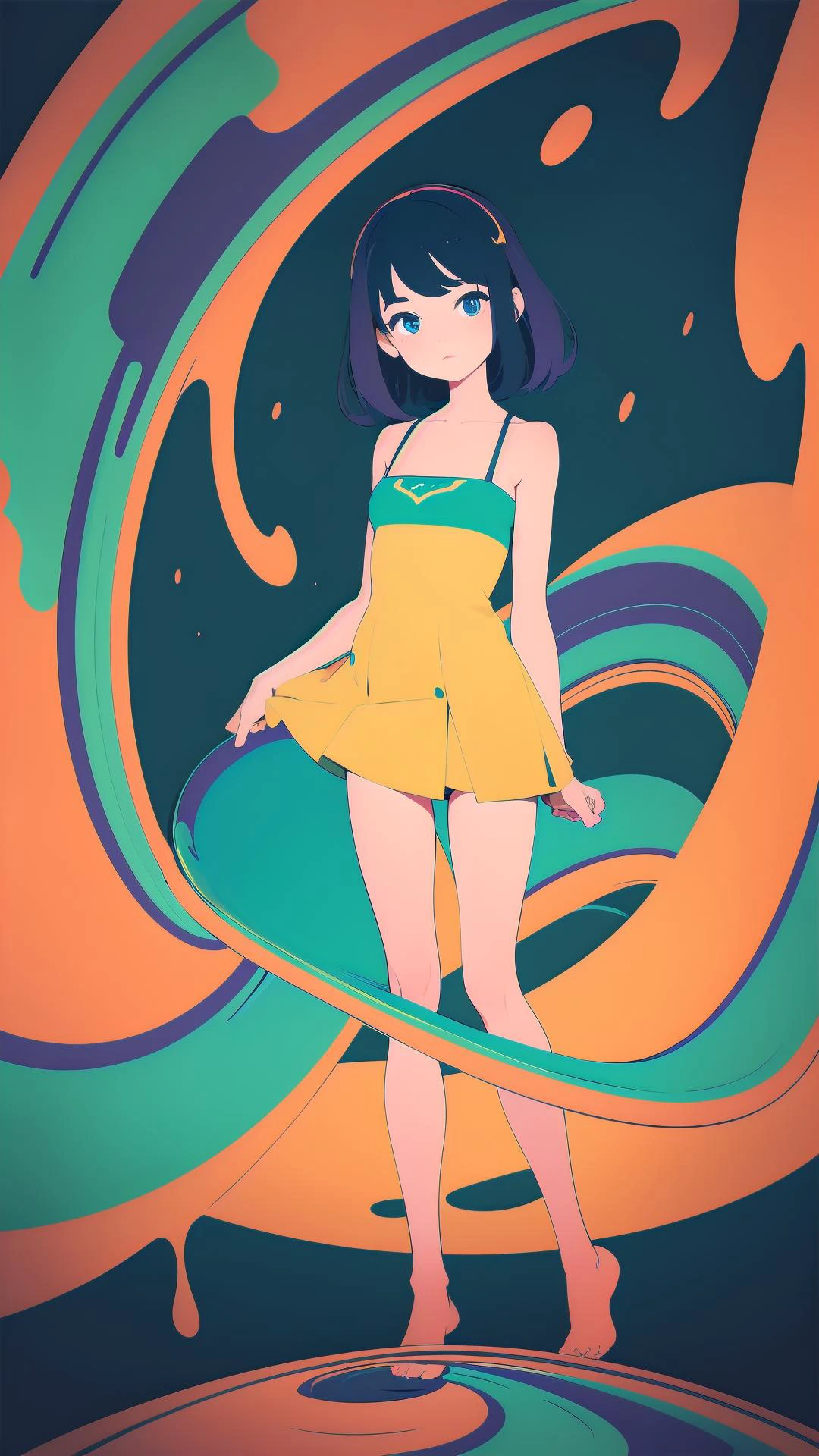 (ultra detailed,ultra high res,detailed background),((2D)),((flat color)),((colorful)),((floating colorful water)),1girl,solo,looking at viewer,BREAK
