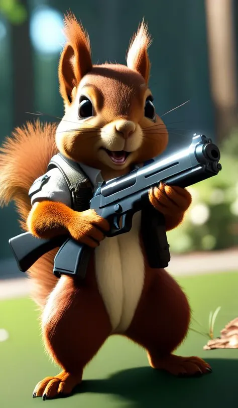 a squirrel with a gun, trending on artstation, 8 k, octane render, detailed lighting, high quality render, aesthetic, unreal engine