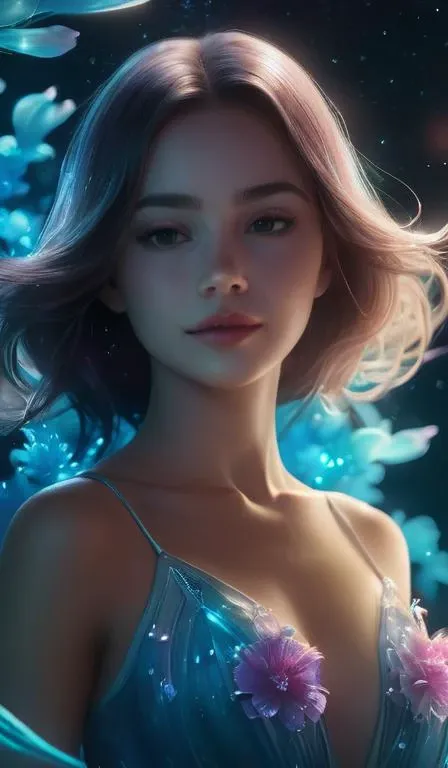 a surreal Bioluminescent, very very very cute Silene in a happy world by Daniel Merriam, Trending on Artstation, oil on Canvas by Elena Zhurikhina and Goro Fujita and Charlie Bowater, octane render, 4k, 8k, HD,abstract dream, space, intricate, grand scale, alone, cinematic film still, insane detail, sharp focus, depth of field, realistic lighting, (realistic perspective), complex, (multiple subjects), 4k HDR,