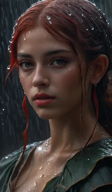 Beautiful girl fairy in a style Carnival Row during a thundertstorm, heavy rain, large droplets, highly detailed, Life like, photo realistic, perfectly drawn hands, perfectly drawn face, perfect composition, beautiful detailed intricate insanely detailed octane render trending on artstation, 8 k artistic photography, photorealistic concept art, soft natural volumetric cinematic perfect light, chiaroscuro, award - winning photograph, masterpiece, oil on canvas, raphael, caravaggio, greg rutkowski, beeple, beksinski, giger, <lora:add-detail-xl:3>