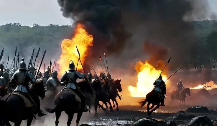 In age of 1415 battlefield, english longbow man embush Franch knights,thousands of infantries and knights engaged in intense combat, blood splattering and weapons and armor scattering on the ground. Countless arrows fluttered in the air, almost obscuring the sky and plunging the battlefield into darkness. Warriors fought bravely, fiercely resisting enemy attacks. Spear clashed, A stone thrower throws huge stones and explosion bucket, and iron horses trampled over boiling blood pools. The cries and screams of soldiers and horses created a terrifying scene. The battlefield was pitted and littered with severed limbs and corpses, and countless soldiers fell on the battlefield. Both sides of the conflict were locked in a brutal struggle, exhausting their strength. The entire scene exuded an atmosphere of extreme tension, intensity, and terror, as if hinting that the cruel war would never end.
moonlight movie studio,(analog film:1.3) (vhs movie) (photorealistic) (screencap) (cinematic lighting) (sharp focus) (80sDarkFantasySD15b:1.0),
use your imagination, humans of all ages and races in same proportions, all faces and pictures must be different, use all spectre of your different emotions from happiness to anger, do what you want and how you want,