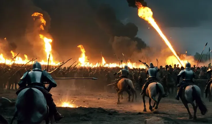 In age of 1415 battlefield, english longbow man embush Franch knights,thousands of infantries and knights engaged in intense combat, blood splattering and weapons and armor scattering on the ground. Countless arrows fluttered in the air, almost obscuring the sky and plunging the battlefield into darkness. Warriors fought bravely, fiercely resisting enemy attacks. Spear clashed, A stone thrower throws huge stones and explosion bucket, and iron horses trampled over boiling blood pools. The cries and screams of soldiers and horses created a terrifying scene. The battlefield was pitted and littered with severed limbs and corpses, and countless soldiers fell on the battlefield. Both sides of the conflict were locked in a brutal struggle, exhausting their strength. The entire scene exuded an atmosphere of extreme tension, intensity, and terror, as if hinting that the cruel war would never end.
moonlight movie studio,(analog film:1.3) (vhs movie) (photorealistic) (screencap) (cinematic lighting) (sharp focus) (80sDarkFantasySD15b:1.0),
use your imagination, humans of all ages and races in same proportions, all faces and pictures must be different, use all spectre of your different emotions from happiness to anger, do what you want and how you want,
