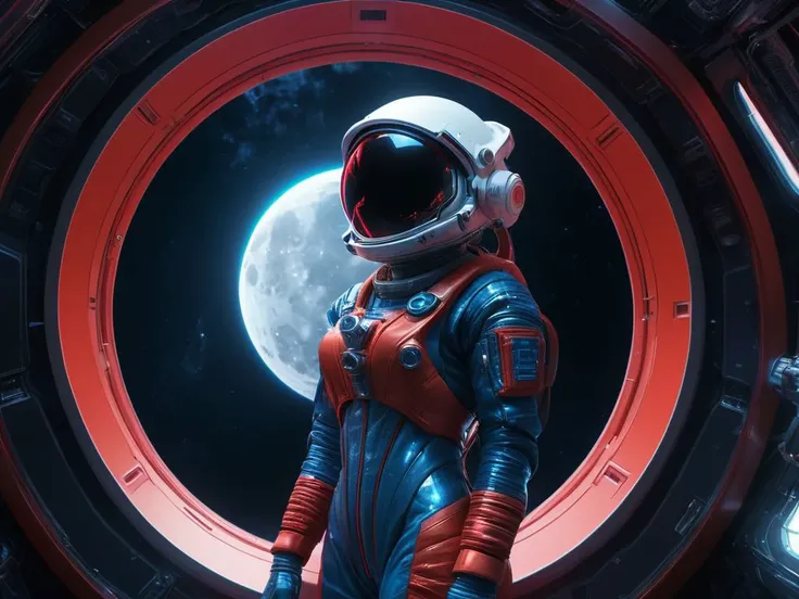 red and blue theme,concept art,japanese female astronaut (in a futuristic dark alien spaceship:1.3) with moon space in the background. complex and hyperdetailed technical suit. mandelbulb fractal. reflection and dispersion materials. rays and dispersion of light. volumetric light. 5 0 mm,f / 3 2. noise film photo. flash photography. octane render. interstellar movie art,<lora:Oxygen girl_SDXL1.0:0.8>,