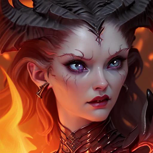 <lora:D14bl02(1)CIVIT:.7>in the style of D14bl0, lilith, closeup, detailed eyes, detailed face, fire