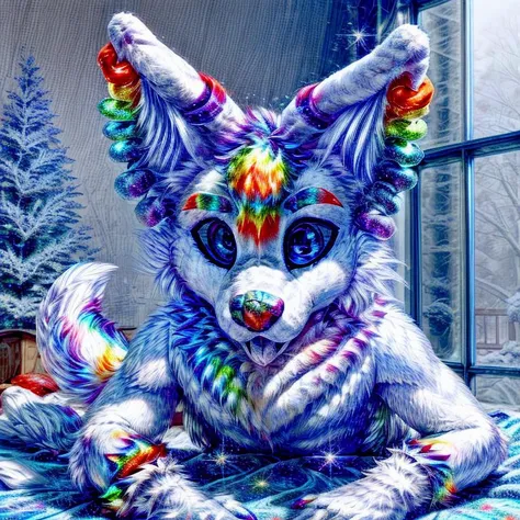 <lora:BooperNovav7a:1><hypernet:slimModelsV1_slimmodelsV1:1.1>,<lora:locon_perfecteyes_v1_from_v1_64_32:1.1>,<lora:Furtastic_Detailer:1>,kkw-fur,perfecteyes eyes,photo of perfecteyes eyes,<lora:GoodHands-beta2:1.2>,<lora:More_details:1.1>,(ultra detailed:1.4),8k,cg,full body,full body view,far shot,(highly detailed:1.4),(detailed face:1.4),(gradients),colorful,(detailed eyes:1.2),anthro wolf,purple blue eyes,rainbow mohawk,all white wolf,rainbow wolf,anthro,anthropomorphic,naked,nude,rainbow nose,rainbow eyebrows,paws,(shiny glitter hair:1.4),cityscape,in winter,highres,colorful,