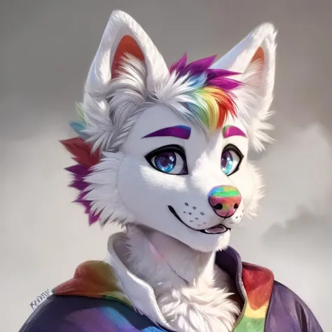 <lora:BooperNova-v8f:1>,<lora:Furtastic_Detailer:1>,<lora:more_details:1>,boopernova,furry,anthro,anthro wolf,rainbow mohawk,rainbow nose,kkw-fur,white fur,all white anthro wolf,
