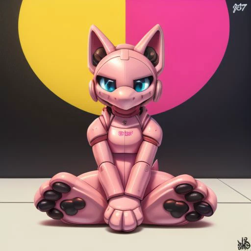 score_9_up, score_8_up, score_7_up, synth female, tiny, cute appearance, sitting, paws, pink, synthhead, adorable, very tiny, puppy-like