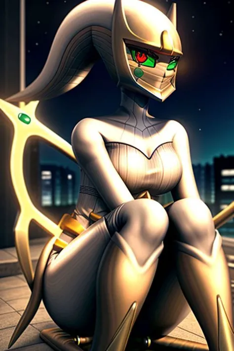 , masterpiece, best high quality, ultra details, realistic, RAW Photo, perfect anatomy, 4k, quality lighting, detailed hands, detailed eyes, solo, pear shaped figured, ((arceus, anthro, green sclera, red eyes, tail)), rooftop, at night, smile <lora:BGV5EX:1> <lora:add_detail:1>, ((<lora:pscowgirl:1>,squatting cowgirl position, pov,))