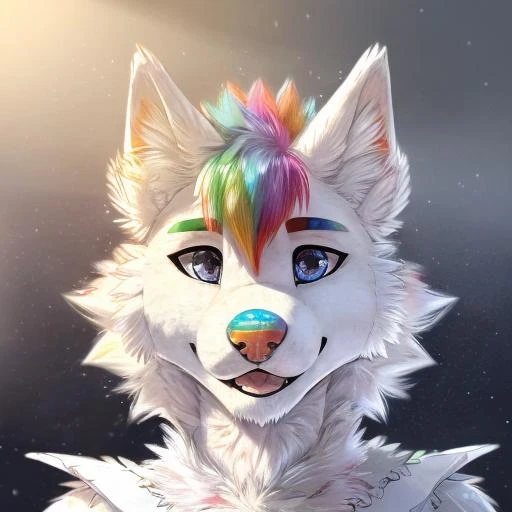 <lora:BooperNova-v7:1>,<lora:Furtastic_Detailer:1>,<lora:more_details:1>,boopernova,furry,anthro,anthro wolf,rainbow mohawk,rainbow nose,kkw-fur,white fur,all white anthro wolf,