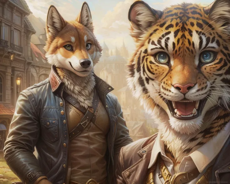 duo, portrait, (male canid), clothed, standing, (pose), happy, Jean-Baptiste Monge, Dan Mumford, cinematic, complex background
duo, (close-up) portrait, (male fluffy felid, spoted fur), clothed, (hand), pose, (open mouth smile:1.2), looking at viewer, Jean-Baptiste Monge, Dan Mumford, cinematic, complex background