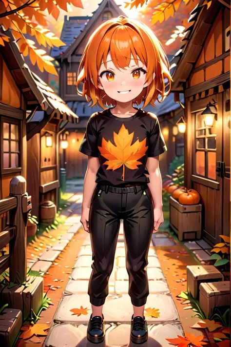 <lora:cutifiedanimecharacterdesign_variant_type_B_SDXL_v10:0.7>
one girl standing alone in a wooden village, eyes are orange, hair is short, wearing a t-shirt and black box pants, autumn leaves,
full body, looking at viewer, smile,
The soft lighting and detailed surroundings create an immersive environment where imagination runs wild,
hyper-detailed, high quality visuals, dim Lighting, ultra-realistic, sharply focused, octane render, 8k UHD