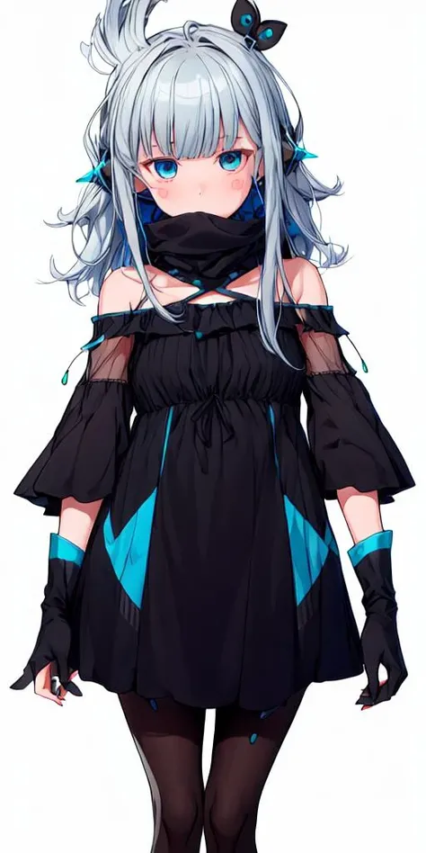 and yuge,<lora:and yuge:0.7>,1girl, solo, blue eyes, dress, black dress, long hair, gloves, black gloves, , grey hair, off shoulder, bangs, pantyhose, off-shoulder dress,<lora:flat2:-0.5>,<lora:boldline2:-0.5>,<lora:saturation:0.5>,<lora:noline:-0.5>,<lora:flatBG:0.5>,<lyco:kotobuki:-0.75>
