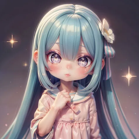 cute, kawaii, very long hair, pastel colors, soft ((glossy eyes)), sparkles, flowers, animals,