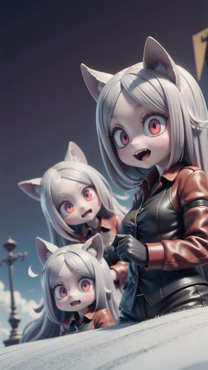 high quality, detailed, 3girl, cerberus \(helltaker\), <lora:Cerberus1:1>