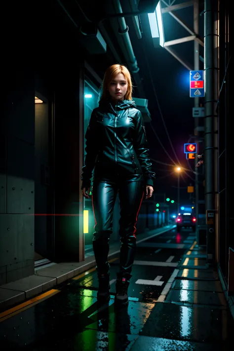 realistic, realistic details, detailed,
break
1girl, ite, blonde, beautiful, slender, tanned skin, small breast, detailed skin complexion, full body, bodysuit, looking at viewer,
break
outdoor, city, intricate detail, night, futuristic cityscape, brutalist architecture, futuristic, sci-fi, concrete, realistic and detailed background, neon lighting, inadequate light, dark alley, wet ground, volumetric fogs, cgi, moody vibe, raining
break
wide perspective, artistic photography, light and shadow contrast, rule of third, depth of field, sharp focus, blurry background, foreground background, depth and dimension