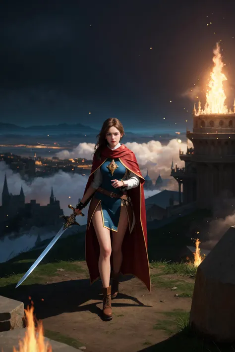 realistic, realistic details, detailed,
break
1girl, ite, beautiful, slender, tanned skin, small breast, detailed skin complexion, portrait, mage robe, intricate dress, cape with intricate detail, full body, royalty, sword on one hand with flame particle effect.
break
outdoor, medieval fantasy cityscape, cgi, raytracing, atmospheric feel, volumetric fog, particle effect, heroic and empowering mood
break
aerial perspective, best illustration, light and shadow, rule of third, depth of field, sharp focus, detailed background, foreground background, depth and dimension