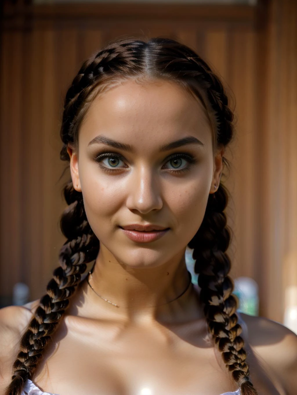a girl , symmetrical beautiful human face, big collar, braids, unusually unique beauty, slender symmetrical face, innocence, , victoriana, orthodox, without makeup, <lora:epiCRealLife:0.8>, <lora:stylesqueeze_v3:0.8> <lora:LuanaV1:0.8> LuanaV1