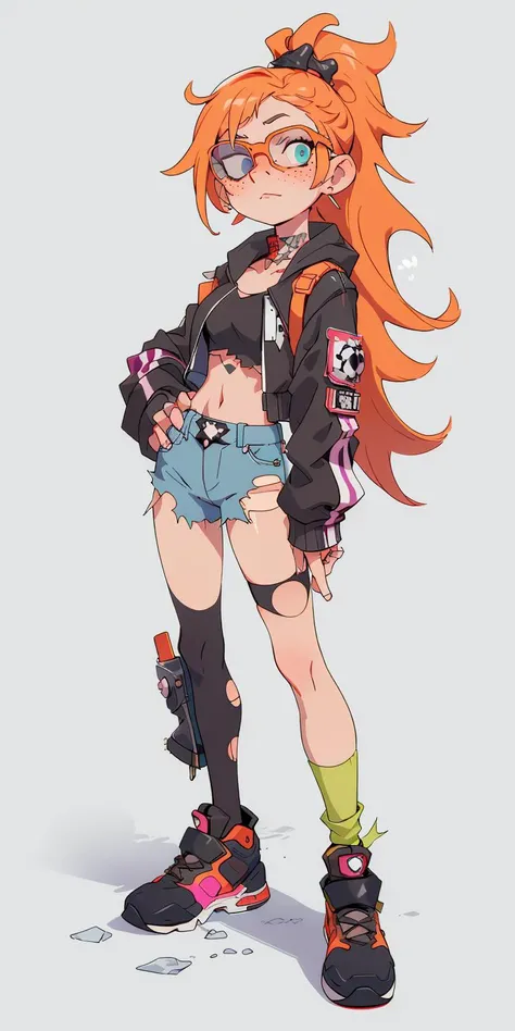 (masterpiece, best quality), 1girl <lora:stylesqueeze_v1:1>, punk, torn legwear, freckles, sunglasses,, asymmetrical punk fashion