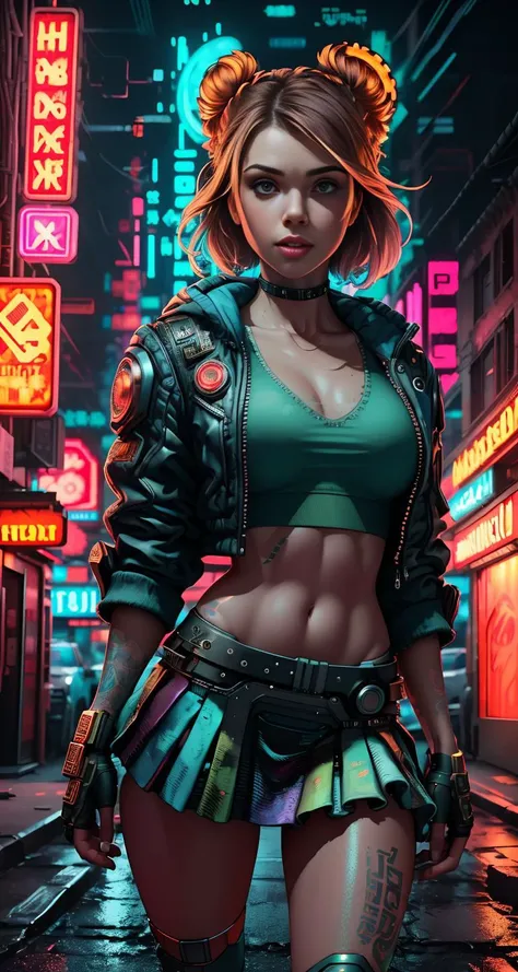 A mesmerizing female cyberpunk street artist, creating a vivid and detailed holographic mural in a neon-lit urban alley,
([Diane Lane|Scarlett Johansson|Kate Upton]:1), closeup <lora:stylesqueeze_v1:1>,
Amazing fine detail, glowing eyes, [(colorful explosion psychedelic paint colors:1.21)::0.15], detailed background, round cute face, green eyes, detailed clothes, skinny, shinny glossy skin, subsurface scattering, (gothic:0.8), double bun, bangs, frills, skirt, Nikon D850 film stock photograph Kodak Portra 400 camera f1.6 lens, rich colors, lifelike texture, dramatic lighting, unreal engine, trending on ArtStation, cinestill 800 tungsten