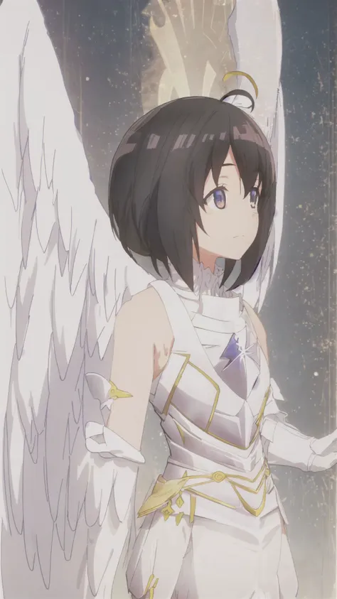 female,colorful,<lora:bofuri-maple:1>,(bofuri-maple),white wings,black hair,blonde hair,white armor,<lora:AngelicAI:0.3>,(black AngelicAI armor),solo,