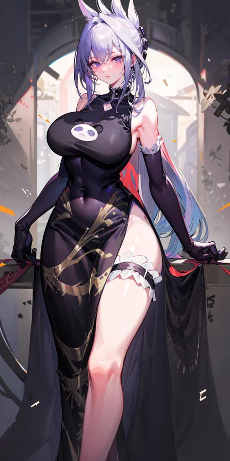 masterpiece, best quality, ultra detail,
dress, solo, gloves, long hair, breasts, purple eyes, elbow gloves, large breasts,
crawling, long legs,
<lora:Haya:0.9>,
tao_jun,
<lora:taoJunSHAMANKING_v1:1:F1>,