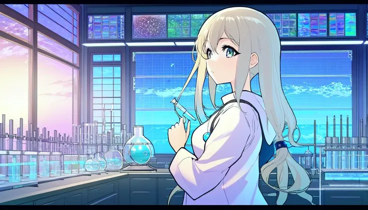 anime artwork, anime style, (1girl), laboratory, fantasy