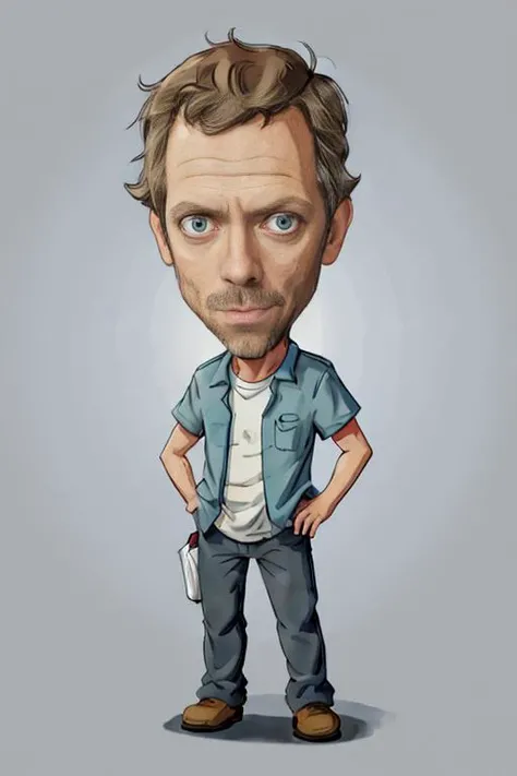cartoon version of drhouse, man, plain background
<lora:drhouse:0.8>