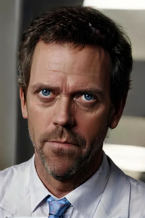 masterpiece, realistic, photography, drhouse <lora:drhouse:0.8>, suit and tie, doctor