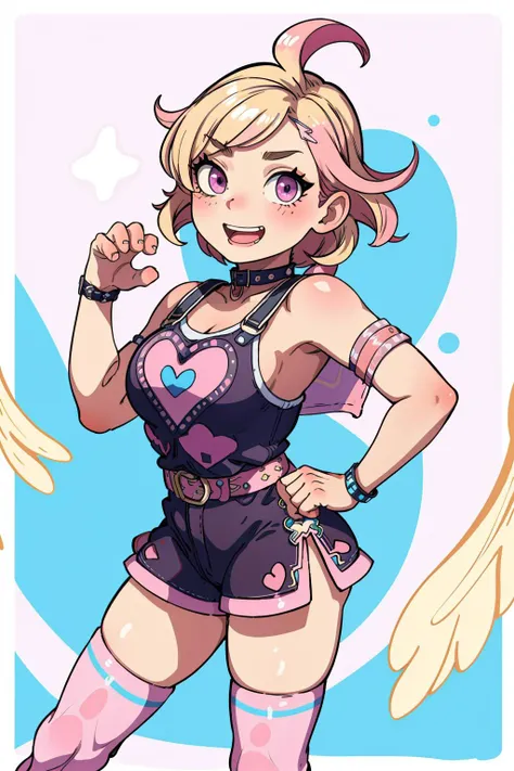 ((best quality, masterpiece)), ((style-swirlmagic):0.25),
photorealistic, thick outlines, strong shadows,
cowboy shoot,
1girl, ((chibi):0.7), ((claw pose)), open mouth, smiling ,looking at viewer, cute pose, blonde hair, wavy hair, pastel goth, later dress, pink high waist belt short shorts, stockings, sneakers, collar,
<lora:more_details:0.5> <lora:EnvyPastelGoth01-sd15:0.8>
