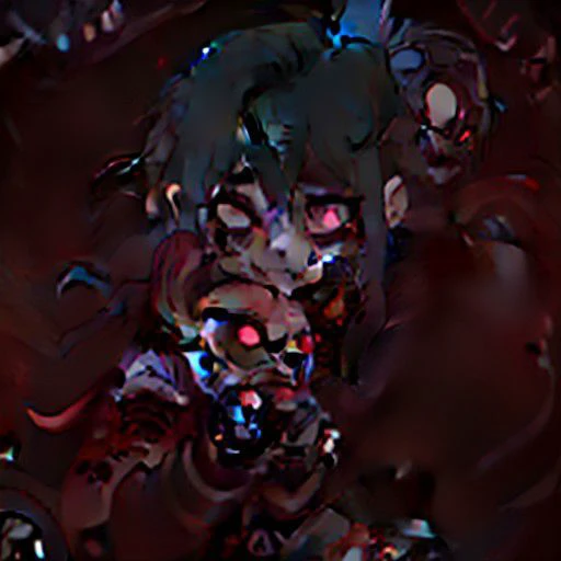 male, in-human smile, melting face, eyeball hanging out of socket, really long messy hair, eight eyes, glitch, horror