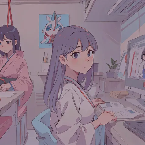 (best-quality:0.8), high quality, highres, absurdres, sharp lines, perfect anime illustration, Korean woman hanging out with friends