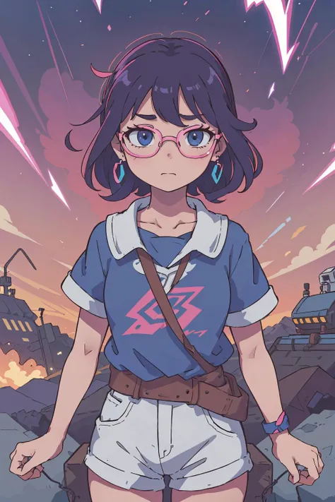 (best-quality:0.8), (best-quality:0.8), perfect anime illustration of a Voluminous Uptight short Ecuadorian [Pachamama|Gremlin] visiting a Coal mine, wearing [Classic|Fresh]  Circuitry Shuka, Insecure Honey hair, Vulgar Sunglasses, Earrings, Summer, soft focus, Ultrarealistic, Confused, Magewave, waning light, Selective focus, Provia, electric color and DayGlo pink splash, electric pink and deep blue flakes, Unsplash, highly detailed