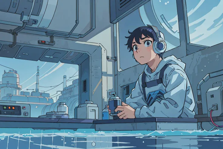 (best-quality:0.8), (best-quality:0.8), perfect anime illustration of a Candid Paranoid [baby Bengal cat:Cyberman:2], from inside of a Water treatment plant, at Midday, FOV 90 degrees, Ultra Detailed, Frightening, Vaporwave, Reflected light, telephoto lens, Kodak Ektar, intricate, behance, most beautiful artwork in the world, highly detailed