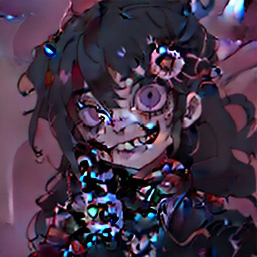 male, in-human smile, melting face, eyeball hanging out of socket, really long messy hair, eight eyes, glitch, horror, uncanny, humanoid
