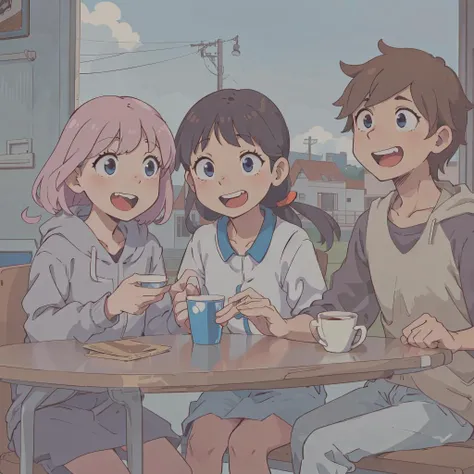 (best-quality:0.8),
(best-quality:0.8), perfect anime illustration, hahahaha hilarious, college friends laughing together
