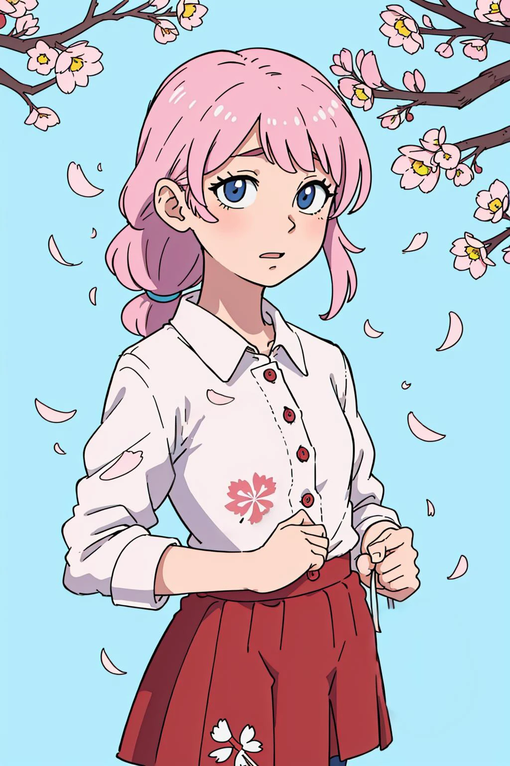 ealistic (best-quality:0.8), (best-quality:0.8), perfect anime illustration, (Cymraes:1.1) girl , , wearing cherry blossom print