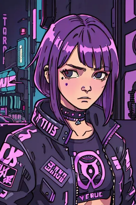 a waist-length portrait of a punk girl in a leather jacket, bob hairstyle, choker, intricate, highly detailed, cinematic composition, cinematic lighting, hyper detailed, (moebius art style:1.4), (cyberpunk city at background:1.2), <lora:Blame!:0.6>