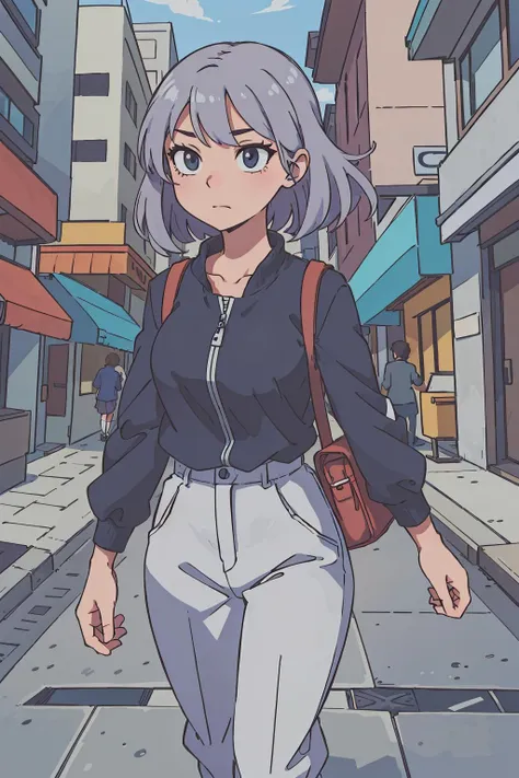 (best-quality:0.8), (best-quality:0.8), perfect anime illustration, extreme closeup portrait of a pretty woman walking through the city